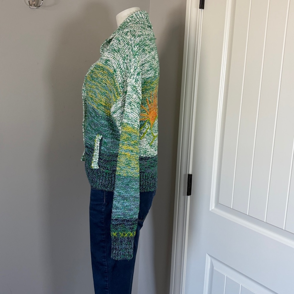 Anthropologie Pilcro Sunset Embroidered Cardigan Green Yellow Rare Sun Sz XS - Picture 8 of 15